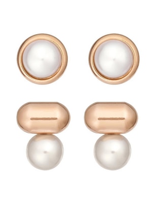Set de aretes circulares con acabado brillante perla