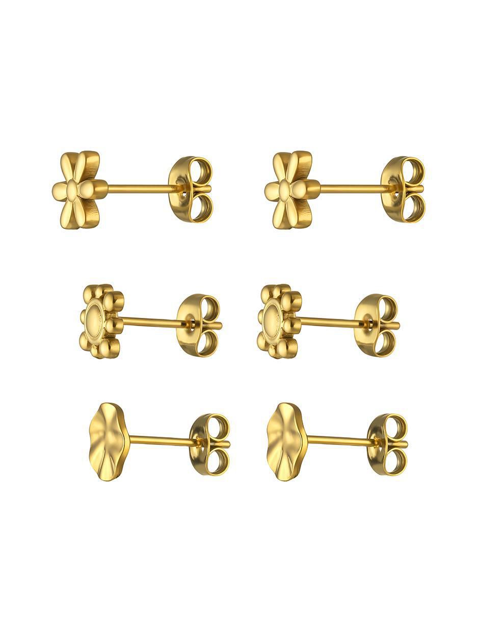 Set de aretes de flor con acabado brillante 2