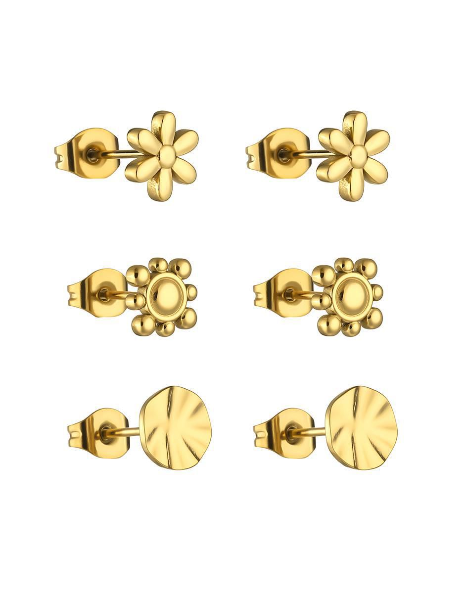 Set de aretes de flor con acabado brillante 3