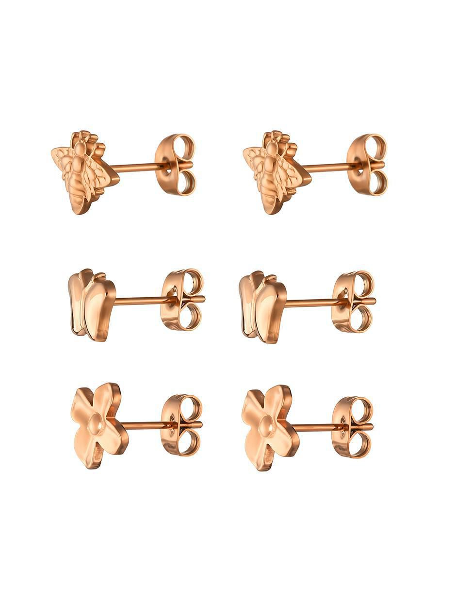 Set de aretes de flor con acabado brillante 2