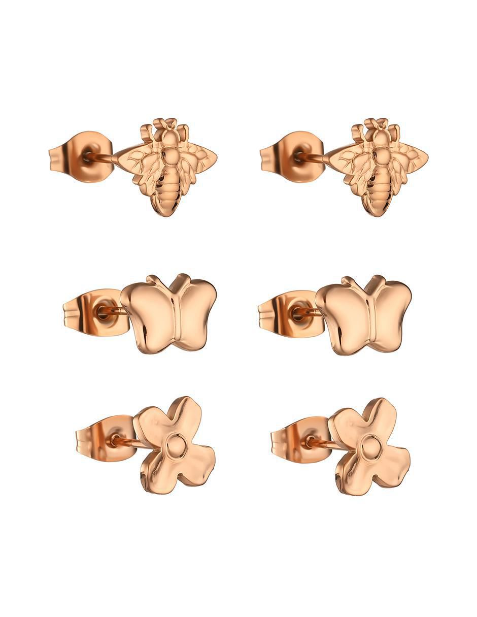 Set de aretes de flor con acabado brillante 3
