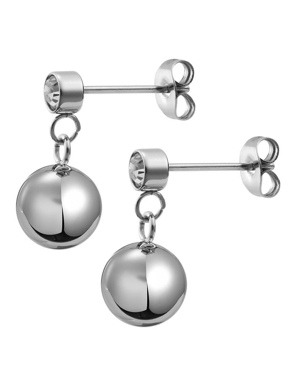Aretes largos de esferal Statement con acabado pulido zirconia 3